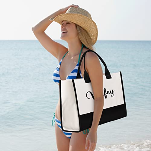 Lamyba Wifey Tote Bag with Makeup Bag, Wifey Gifts for the Bride, Bridal Shower Gifts, Black and White - Image 4
