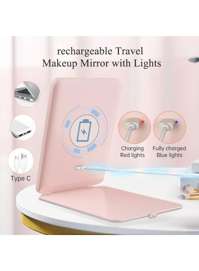 FUNTOUCH Rechargeable Travel Makeup Mirror with 72 Led Lights Portable Lighted Makeup Mirror 3 Color Lighting Dimmable Touch Screen Type C Tabletop LED Folding Cosmetic Vanity Mirror Pink - Image 4
