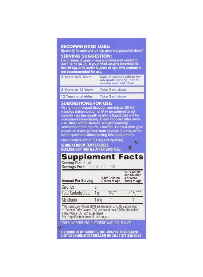 Zarbee's Naturals Children's Sleep Liquid with Melatonin Natural Berry Flavor - 1 oz, Pack of 2 - Image 5