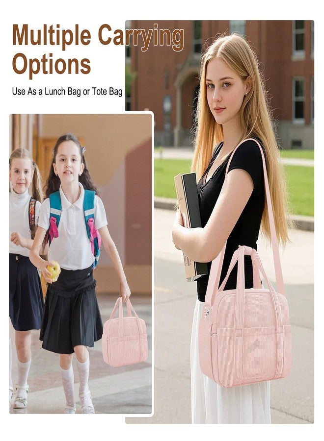 KUBYA Corduroy Lunch Box Lunch Bag for Women Men, Cute Strawberry Small Insulated Reusable Work Leakproof Simple Lunch Boxes Tote Bag Adults Cooler Bag - Image 5