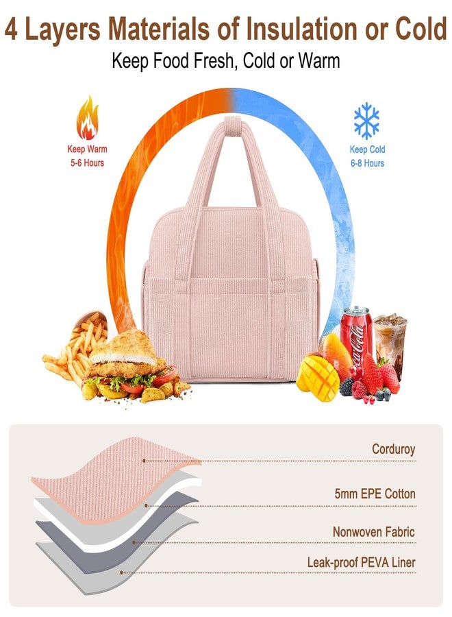 KUBYA Corduroy Lunch Box Lunch Bag for Women Men, Cute Strawberry Small Insulated Reusable Work Leakproof Simple Lunch Boxes Tote Bag Adults Cooler Bag - Image 3