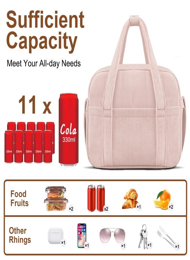 KUBYA Corduroy Lunch Box Lunch Bag for Women Men, Cute Strawberry Small Insulated Reusable Work Leakproof Simple Lunch Boxes Tote Bag Adults Cooler Bag - Image 2