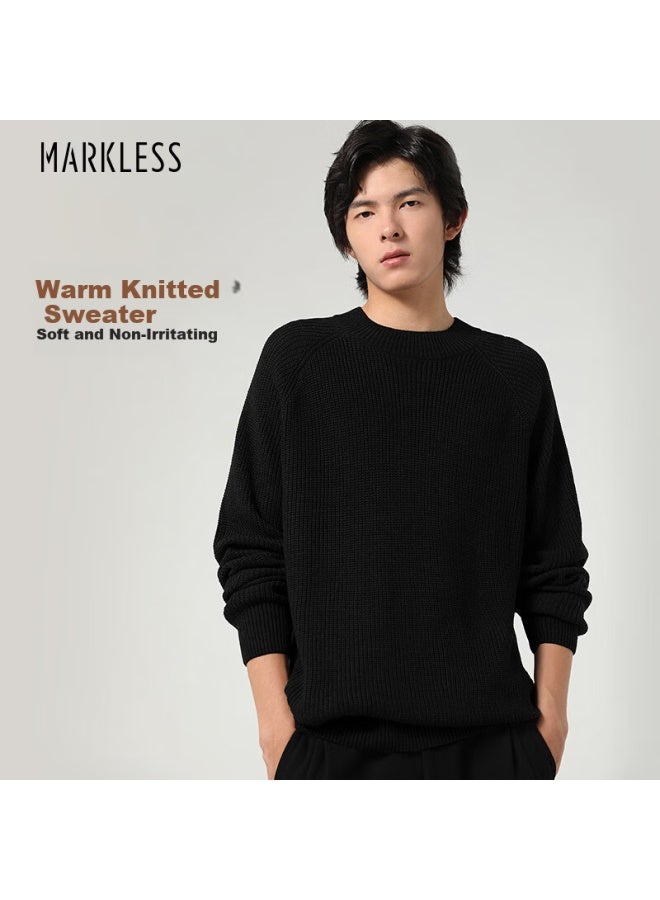 Markless Yuanbao Needle Sweater Men Autumn Winter Warm Knitted Round Neck Base Shirt Loose Top 3740 Starry Black L - Image 1
