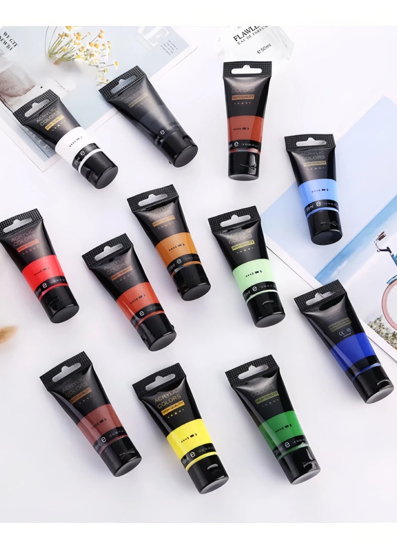 Generic Acrylic Paint Kit.22Pcs Kit. Includes 12 Rich Colors. 35 ml Per Bottle. 10 Brushes. Non-Fading High Quality Paint Suitable for Painting on Canvas, Wood, Wood, Paper, Paper, Fabric, Glass and Ceramics, Etc.  - Image 5