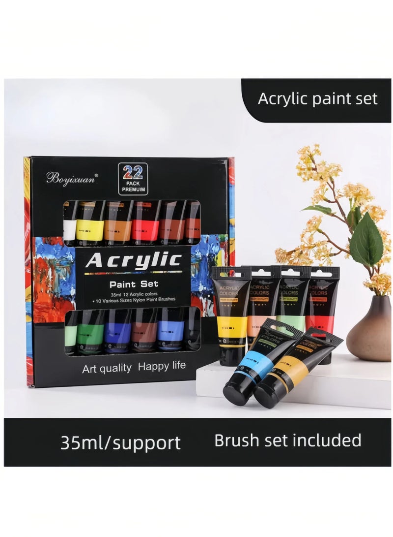 Generic Acrylic Paint Kit.22Pcs Kit. Includes 12 Rich Colors. 35 ml Per Bottle. 10 Brushes. Non-Fading High Quality Paint Suitable for Painting on Canvas, Wood, Wood, Paper, Paper, Fabric, Glass and Ceramics, Etc.  - Image 4