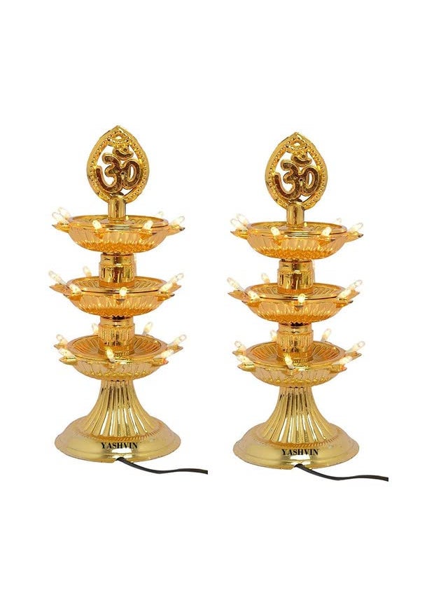 Yashvin YASHVIN Premium 3 Layer Electric Gold Lights DiyaDeepDeepak for PoojaPujaMandir Diwali Festival DecorationPack of 2 Made in India VJNH3265 