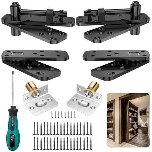 KIMSOFUNNY Hidden Door Hinge Pivot Hinge, 570LBS Load-Bearing Heavy Duty Pivot Door Hardware for Hidden Door Bookcase, Murphy Door Hinge Kit 360° Rotation Invisible Door Hinges for Secret Door (Black-2pcs) - Image 1