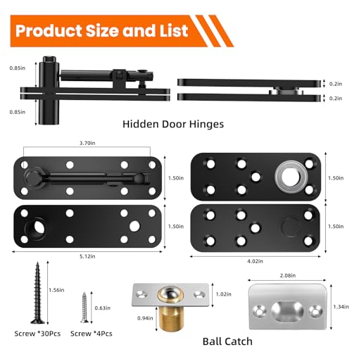 KIMSOFUNNY Hidden Door Hinge Pivot Hinge, 570LBS Load-Bearing Heavy Duty Pivot Door Hardware for Hidden Door Bookcase, Murphy Door Hinge Kit 360° Rotation Invisible Door Hinges for Secret Door (Black-2pcs) - Image 3