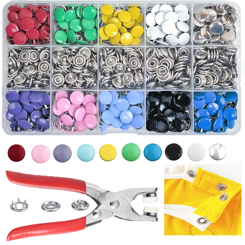 GTAAOY 800PCS Metal Snaps Buttons with Fastener Pliers Press Tool Kit Perfect for DIY Crafts Clothes Hats and Sewing, Snap Button Fasteners Kit for Clothing Sewing(200 Sets,10 Colors,9.5mm) - Image 1
