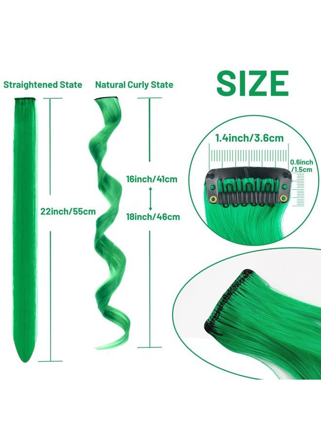 TOFAFA 16 Pcs Colored Hair Extensions Curly Wavy Clip in Synthetic Hairpiece Streak for Girls Women Kids, Multi-colors St. Patrick's Day Party Highlights Cosplay Festival Gift(Green) - Image 3