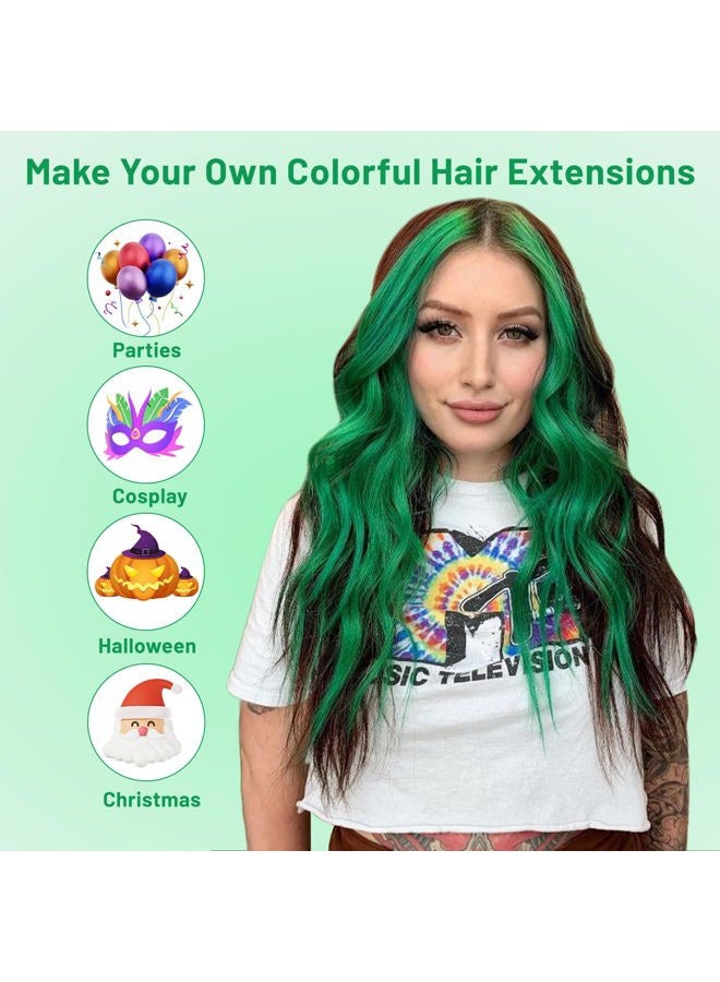 TOFAFA 16 Pcs Colored Hair Extensions Curly Wavy Clip in Synthetic Hairpiece Streak for Girls Women Kids, Multi-colors St. Patrick's Day Party Highlights Cosplay Festival Gift(Green) - Image 2