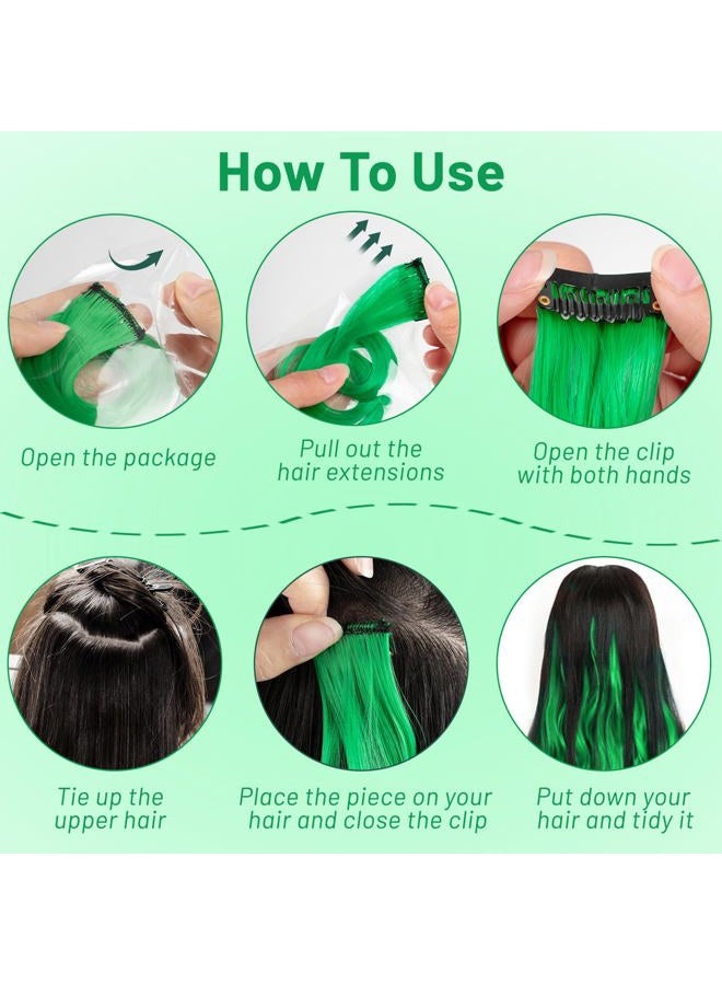 TOFAFA 16 Pcs Colored Hair Extensions Curly Wavy Clip in Synthetic Hairpiece Streak for Girls Women Kids, Multi-colors St. Patrick's Day Party Highlights Cosplay Festival Gift(Green) - Image 4