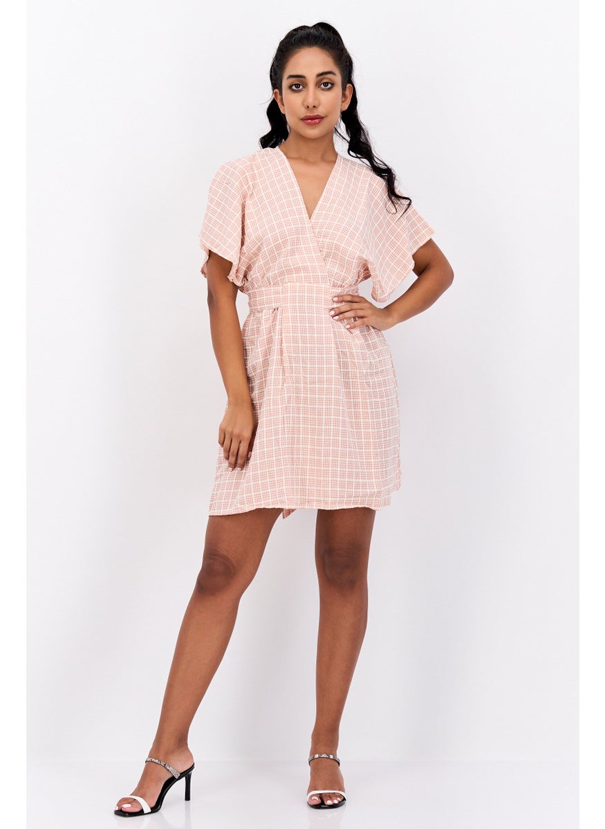 Flounce London - Women Checkered Mini Dress, Pink Combo - Image 1
