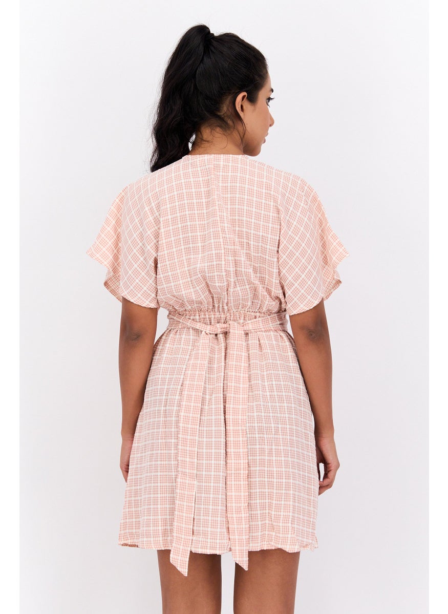 Flounce London - Women Checkered Mini Dress, Pink Combo - Image 1