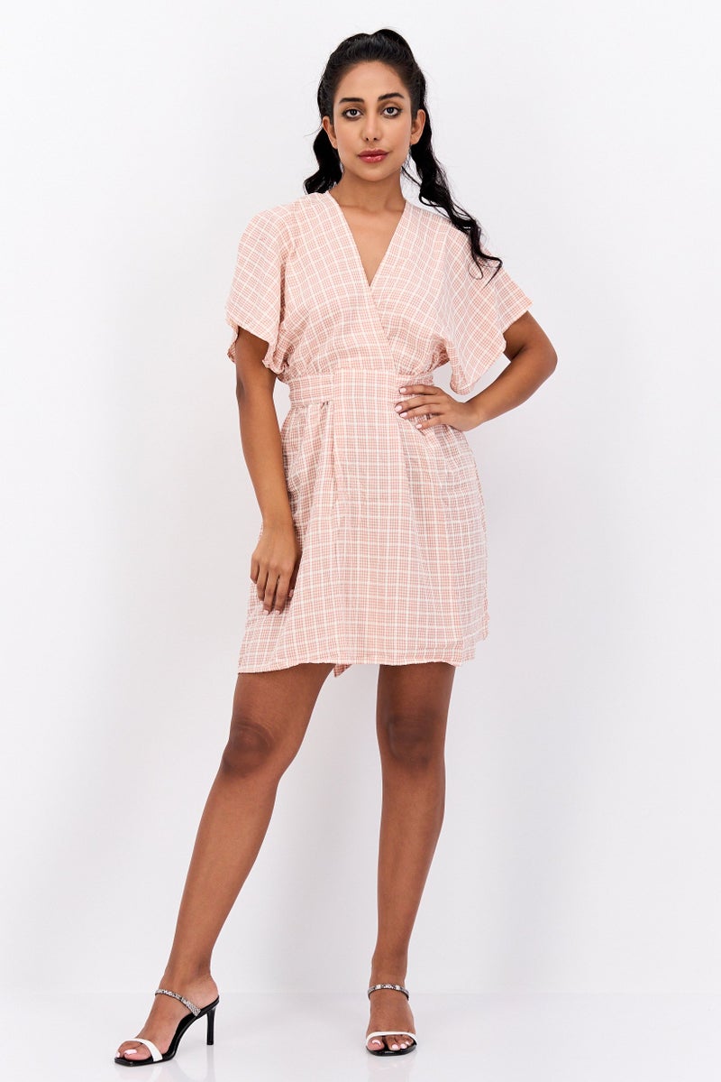 Flounce London Women Checkered Mini Dress, Pink Combo - Image 4
