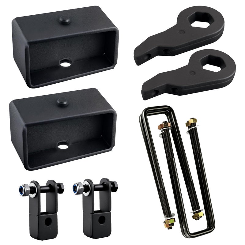 EVIL ENERGY 1-3" Front and 3" Rear Leveling Lift Kit Compatible With 1999-2007 Chevy Silverado 1500 GMC Sierra 1500 4WD, Suspension Strut Spacers, Torsion Bar Keys with Shock Extenders Brackets Black - Image 1