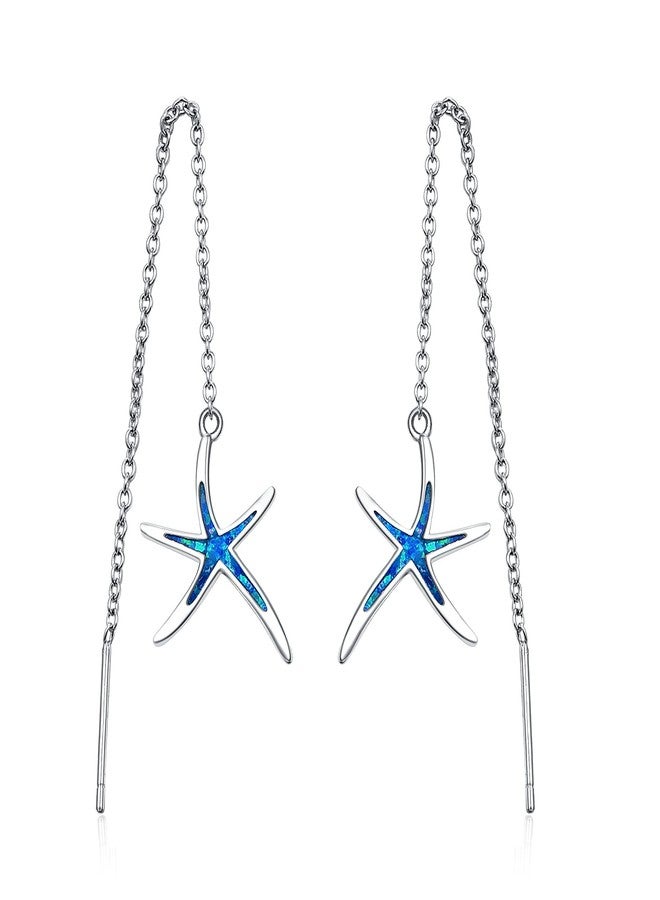 Cuoka Starfish Earrings, 925 Sterling Silver with Opal Fish Hoops Earings, Nautical Hawaiian Sea Beach Earrings, Starfish Jewelry Gifts for Women Starfish Lovers… transparent - Image 1
