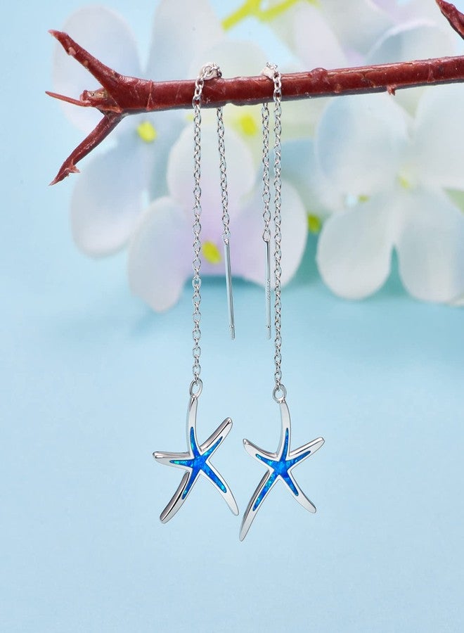 Cuoka Starfish Earrings, 925 Sterling Silver with Opal Fish Hoops Earings, Nautical Hawaiian Sea Beach Earrings, Starfish Jewelry Gifts for Women Starfish Lovers… transparent - Image 2