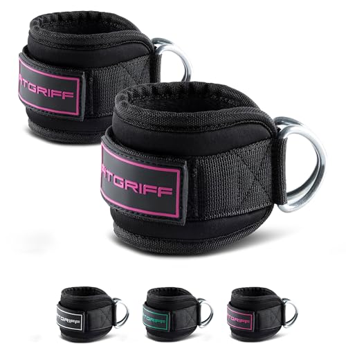 Fitgriff® Ankle Straps V3 for Cable Machine (2 Pieces) - Gym Workout Equipment - Leg Pulley Attachment, Kickback Straps (Black/Pink) - Image 1