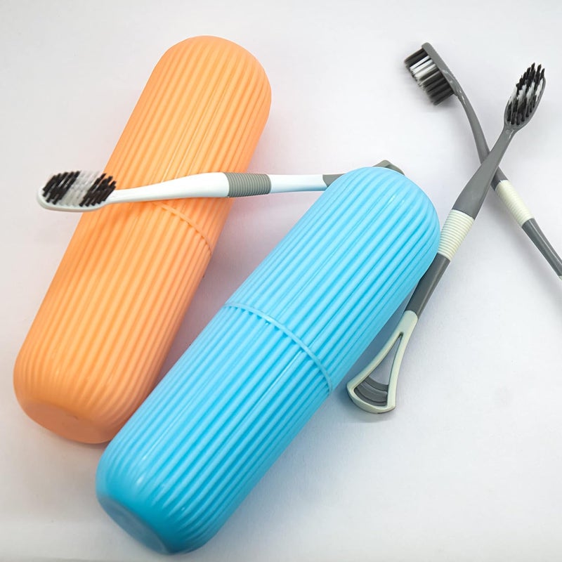 TECHNOWAYS SOLUTION Toothbrush Case Cover Holder Portable Toothbrush Storage Box Container Plastic Toothbrush Holder Capsule Shape Travel Bathroom Organizer (Pack of 3) (Blue Pink Grey) - Image 5