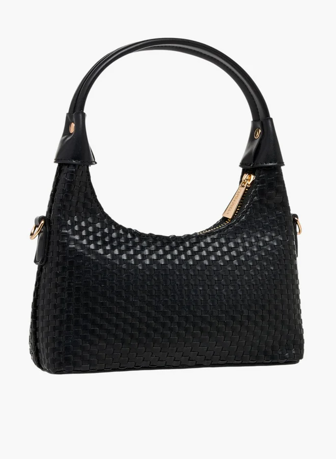 Flora Bella By Shoexpress Weave Textured Shoulder Bag with Zip Closure
