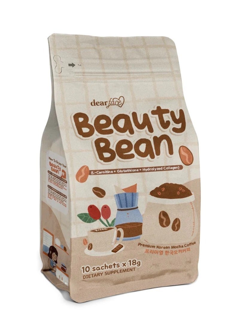 Dear Face Beauty Bean Slimming Coffee – Korean Mocha Coffee with L-Carnitine, Glutathione, Collagen & Probiotics – 10 Sachets x 18g - Image 1