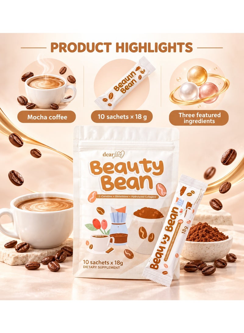 Dear Face Beauty Bean Slimming Coffee – Korean Mocha Coffee with L-Carnitine, Glutathione, Collagen & Probiotics – 10 Sachets x 18g - Image 3