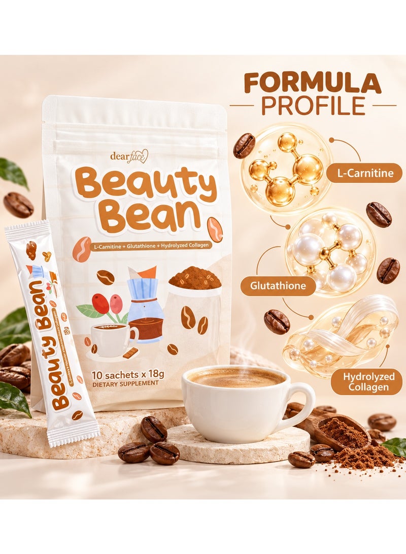 Dear Face Beauty Bean Slimming Coffee – Korean Mocha Coffee with L-Carnitine, Glutathione, Collagen & Probiotics – 10 Sachets x 18g - Image 4