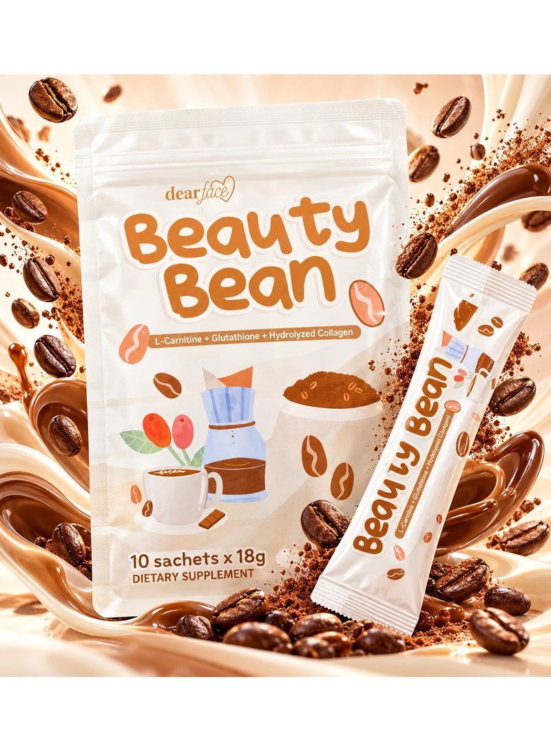 Dear Face Beauty Bean Slimming Coffee – Korean Mocha Coffee with L-Carnitine, Glutathione, Collagen & Probiotics – 10 Sachets x 18g - Image 1