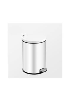 Generic Stainless Steel Double Layer Dustbin with Pedal and Lid For Bathroom Kitchen,Silent Lidded Trash Bin,Fingerprint-Proof Modern Garbage Can,Round Bucket with Handle for Home Office (White, 8L)  - Image 1