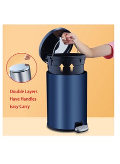 Generic Stainless Steel Double Layer Dustbin with Pedal and Lid For Bathroom Kitchen,Silent Lidded Trash Bin,Fingerprint-Proof Modern Garbage Can,Round Bucket with Handle for Home Office (White, 8L)  - Image 4