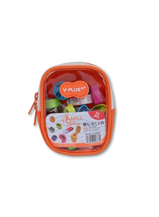 Y plus+ V-Plus Family Pack – 16 Pieces – Sharpener & Eraser Set - Image 1