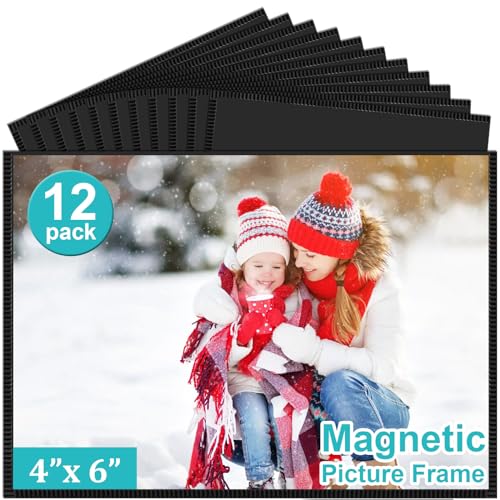 vivinin 12 Pack Magnetic Picture Frame, Magnetic Frame with Black Border, Magnetic Photo Frames for Refrigerator 4x6” Reusable, Refrigerator Magnets for Pictures Perfect Display Frame - Image 1