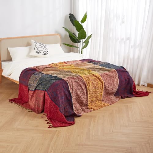 amorus Bohemian Throw Blankets Chenille Jacquard Tassels Soft Chair Cover for Bed Couch Decorative Sofa Throw Blankets - Colorful Tribal Pattern (Red, 60x75 Inches) - Image 4