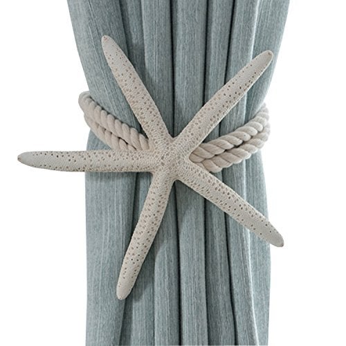 ZILucky 2 Pieces Natural Starfish Curtain Tiebacks Rope Drape Tie Band Drapery Holdbacks Room Décor - Image 1