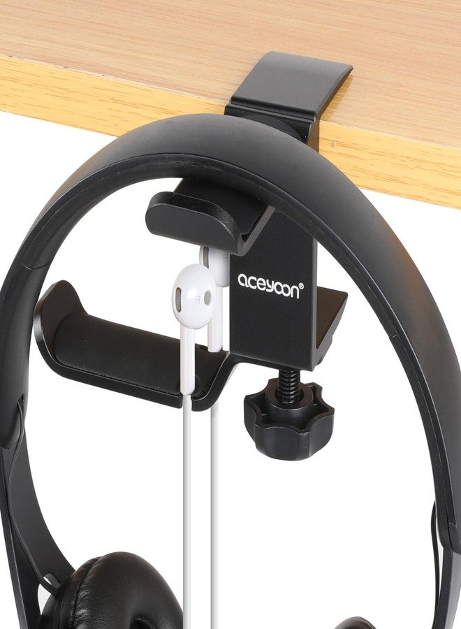 aceyoon Under Desk Headphone Hanger, 360 Degree Swivel Dual Stand, Aluminum Alloy Headset Stand for Desk,Headphone Hook for Gaming Headset,Bag, Black - Image 2