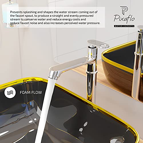 Pixaflo Curio Brass Extended Tall Body Pillar Cock 12 inch Tap for Wash Basin | Deck Mounted | Cold Water Tap (Not Hot & Cold Mixer) | Counter Top/Table Top Faucet | Foam Flow | Chrome Finish - Image 5