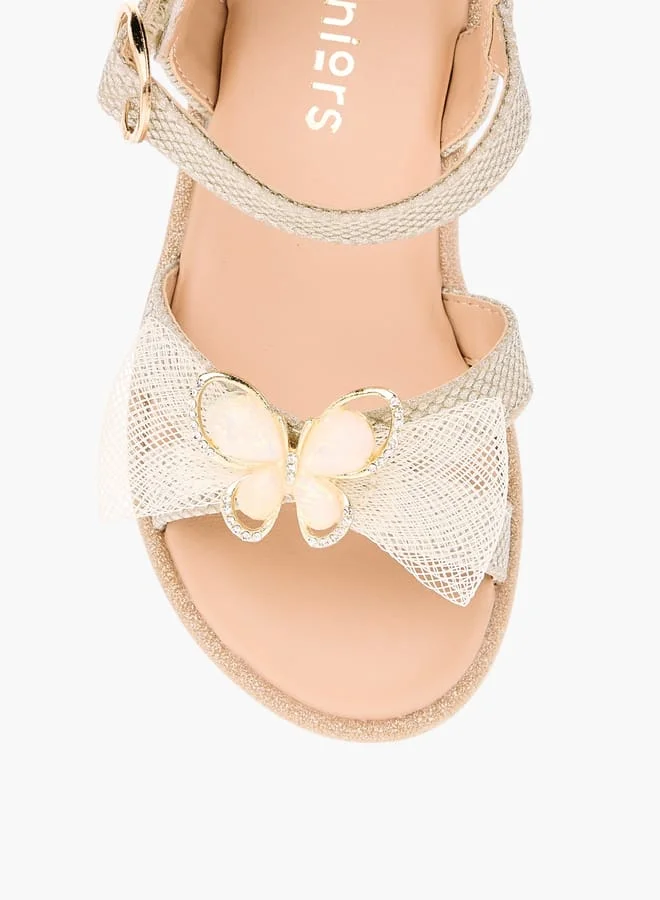 JUNIORS Girls Butterfly Embellished Sandals with Hook and Loop Closure