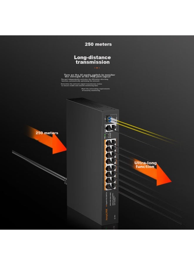 Keeplink 316gtp, 16-port 100mbps Poe + 2 Gigabit Cascading + 1 Gigabit Sfp Switch, Ai Intelligent Monitoring Camera Separator Switch, 240w - Image 4