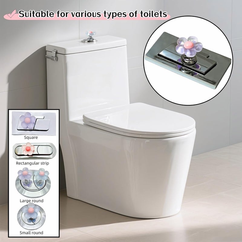 BUBBLE-FLY Flower Toilet Button Press for Long Nails, Universal Flush Sticker, No-Touch Sanitary Adhesive for Bathroom-Cute Cabinet Pull Handle for Girls 4 Pack - Image 4