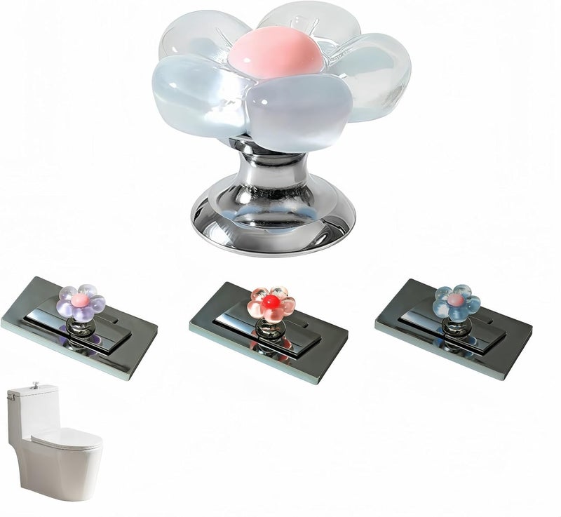 BUBBLE-FLY Flower Toilet Button Press for Long Nails, Universal Flush Sticker, No-Touch Sanitary Adhesive for Bathroom-Cute Cabinet Pull Handle for Girls 4 Pack - Image 1