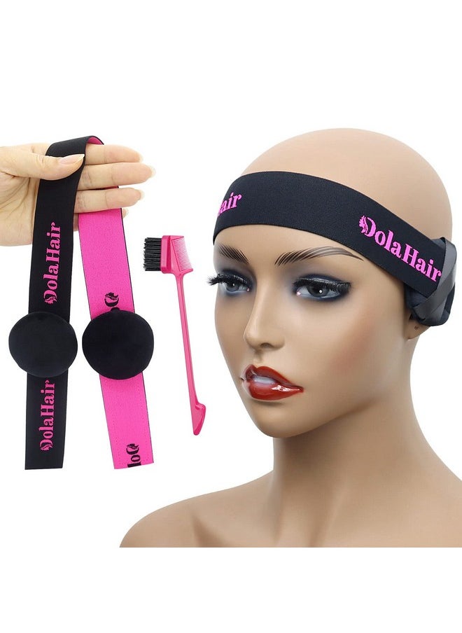 Dolahair Lace Melting Bandelastic Bands For Wig Edges 4Pcs Wig Band For Wigs Edge Wrap To Lay Edges Wig Band Edge Wrap To Lay Edgeselastic Band For Sewing Edge Laying Band (2 Pcs Bands With Ear Pads)  - Image 2
