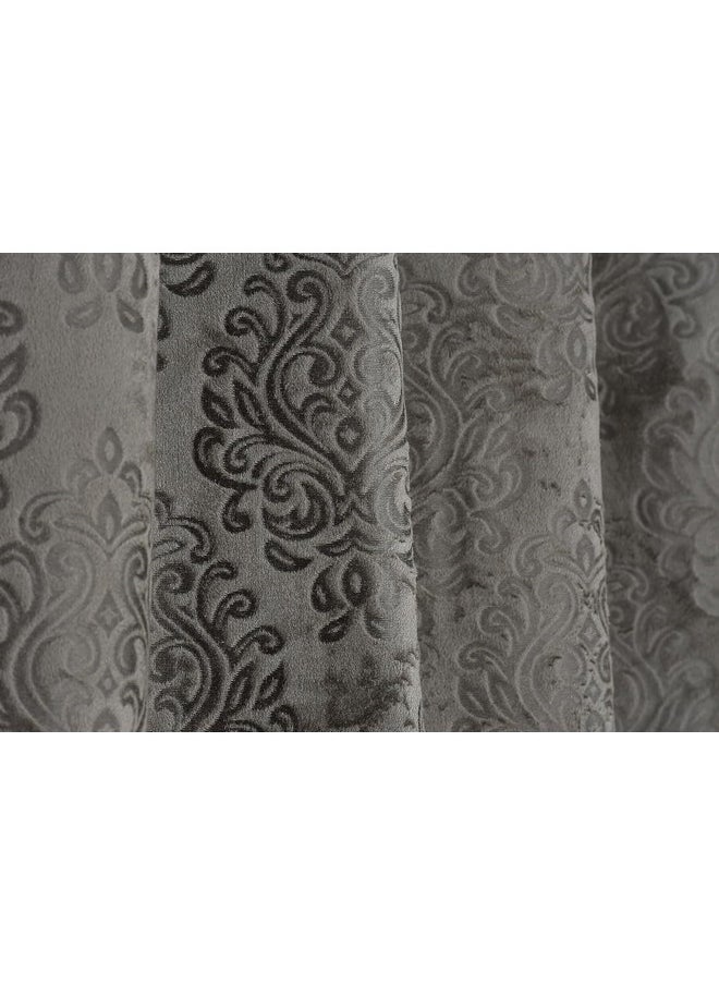 بوراف لايت - ستائر باب Purav Light Suede Velvet Embossed بطول 7 أقدام لغرفة المعيشة وغرفة النوم، باللون الرمادي، مجموعة من قطعتين - Image 1