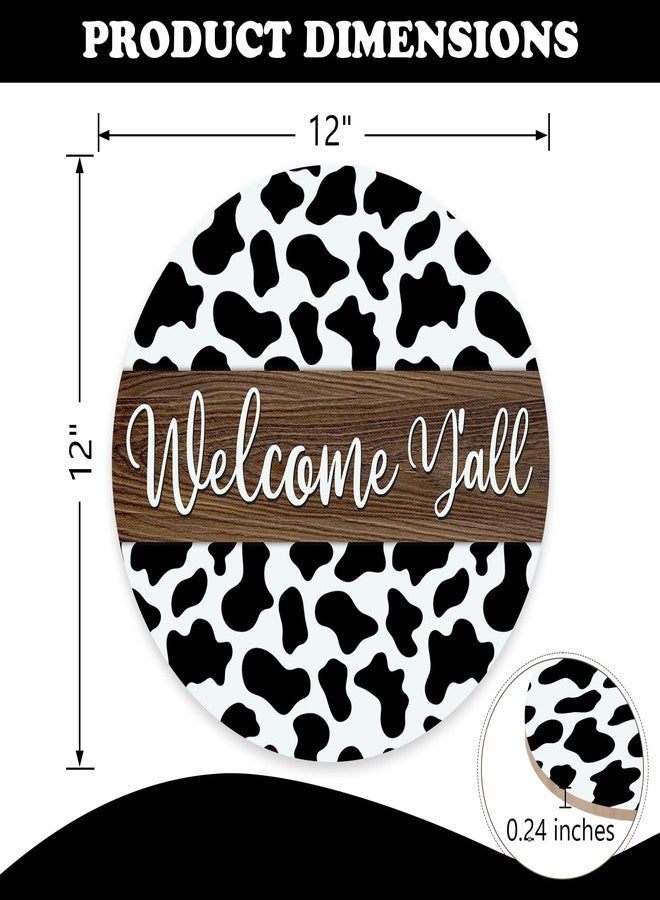 Bolisom Welcome Y'all Cow Print Front Door Sign, Rustic Western Country Cottage Wood Plaque Hanger Outdoor Outside Porch Home Decor, Farmhouse Wooden Wreath Indoor Wall Hanging Decoration - Image 2