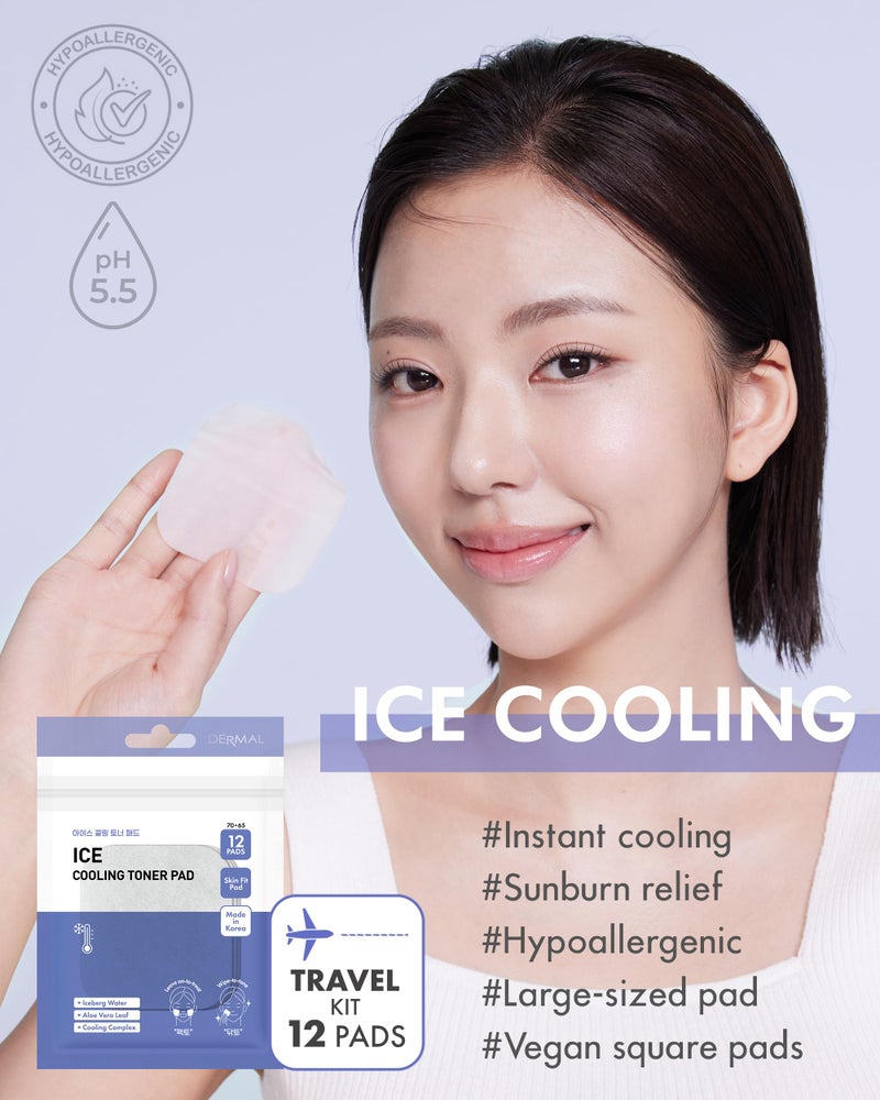 DERMAL Ice Cooling Toner Pad - Korean Soothing & Hydrating Toner Pads with Aloe Vera - After Suncare, Sunburn Relief, Redness Relief - Vegan Square Pads - Travel Kit 12 ea, 3 Pack (Total 36 ea) - Image 2