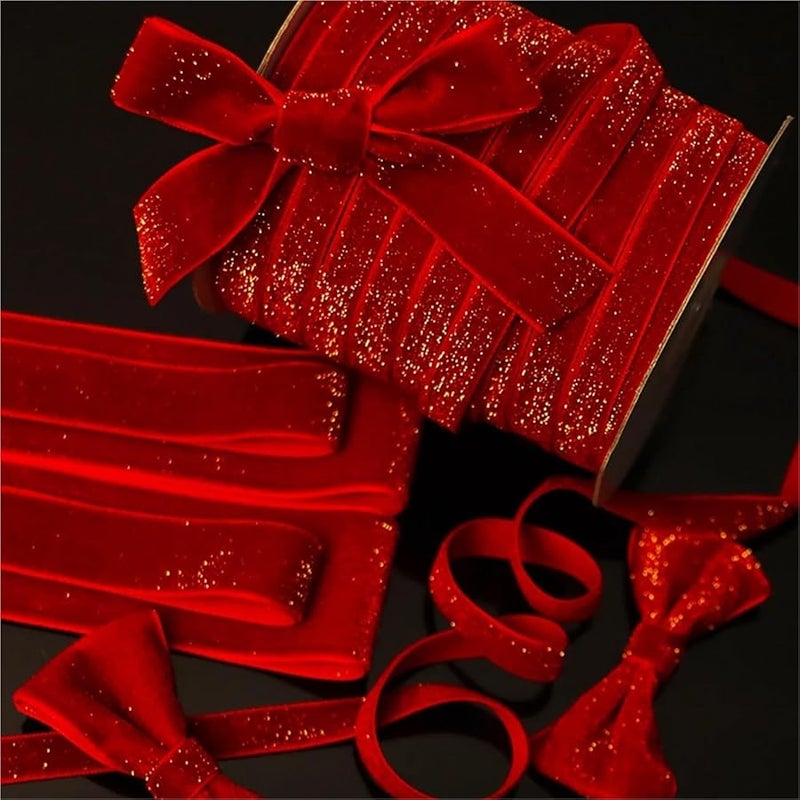 Dark Red Velvet Ribbon 3 Rolls 9M For Gift Bouquet Wrapping Color A02 - Image 5