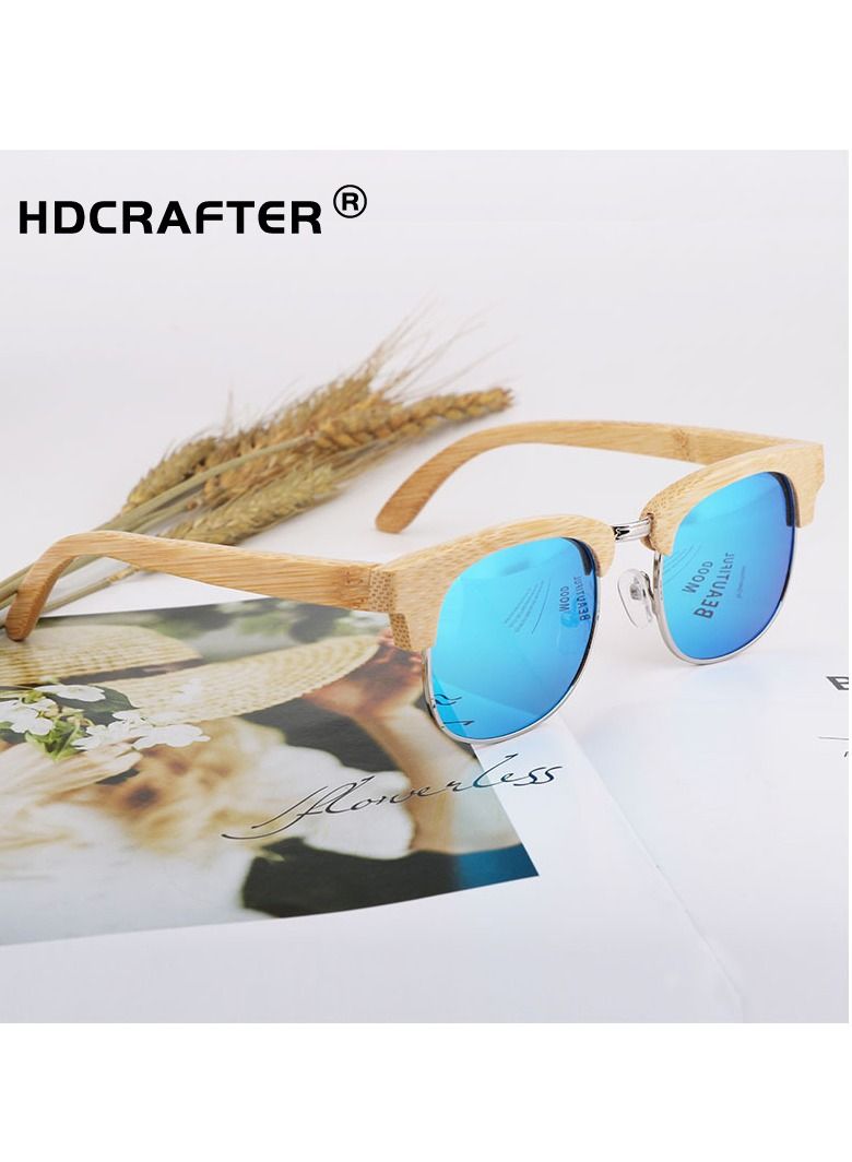 HDCRAFTER New Bamboo Wood Half Frame Metal Polarized Sunglasses - Image 3