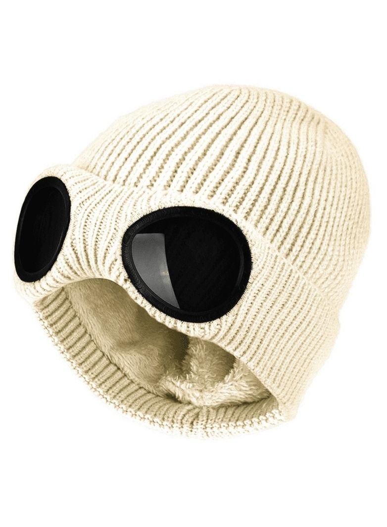 Knitted Glasses Hat Men And Women Ear Protection Woolen Cap Plus Velvet Warm Curly Brim Hat Autumn And Winter Outdoor Ski Pullover Hat