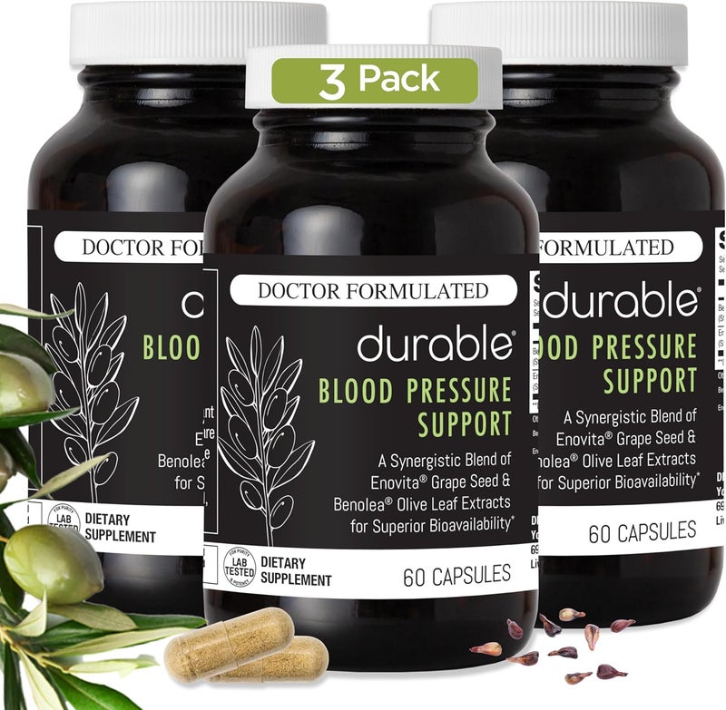 Durable Blood Pressure  Benolea Olive Leaf  Enovita Grape Seed Extract TwoinOne Formula Boosts Nitric Oxide Supports Vascular Health Made in USA DoctorFormulated 60 Count Pack of 3 - Image 1