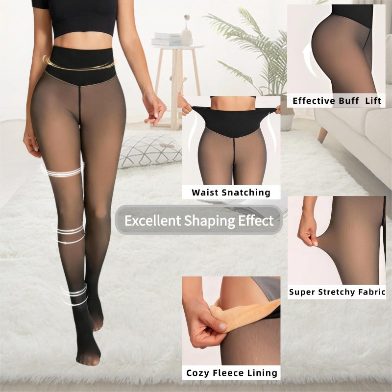 Apriddeo One-Seam Fake Sheer Fleece Lined Tights for Women, Thermal Leggings with Tummy Control & Butt Lifting - Image 2